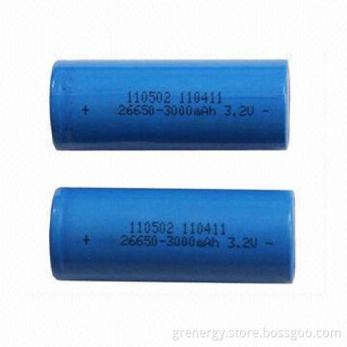 LiFePO4 Batteries, 26650 Size for Solar, UPS, Warning Lamp, 3.2V Voltage, 3,000mAh high Capacity